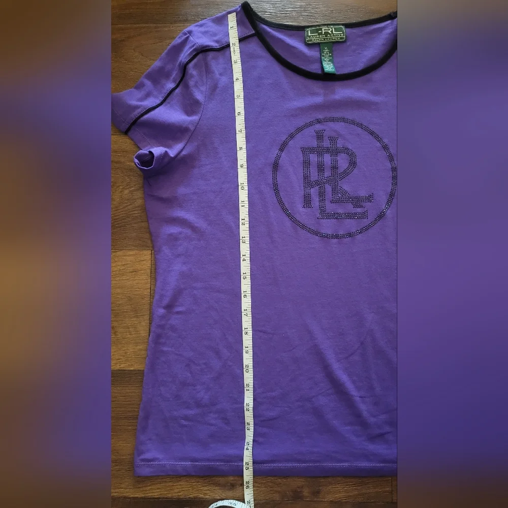 Ralph Lauren Embellished Logo Crewneck Tee, Women's XL, Rich Purple & Black - Picture 7 of 7